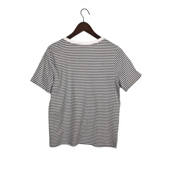 Ella Moss Gray White Striped Short Sleeve T-Shirt Women's Size Large - Picture 2 of 4